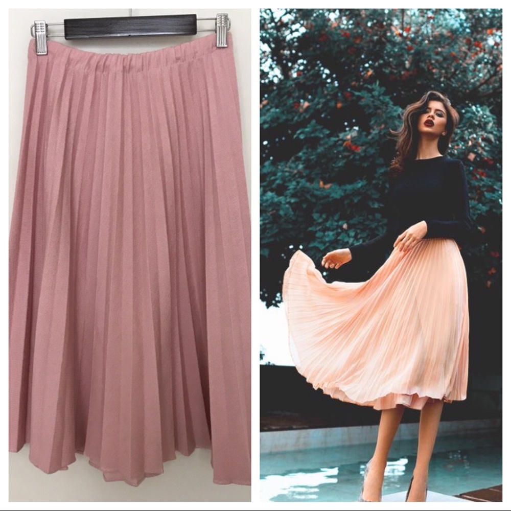 HP 🎉 Vtg Sweater Knit Pleated Midi Skirt Pink S